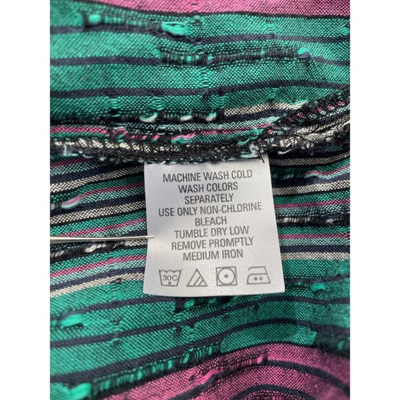 Roamans Tunic Shirt Plus Size 24W Striped V Neck Button Front Green Pink Classic - Picture 4 of 6